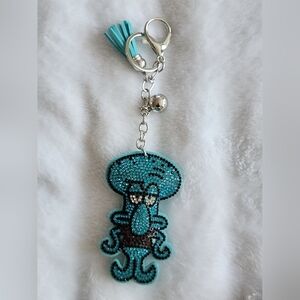 Squidward Blue Rhinestone Octopus Key Holder Bag Charm Keychain